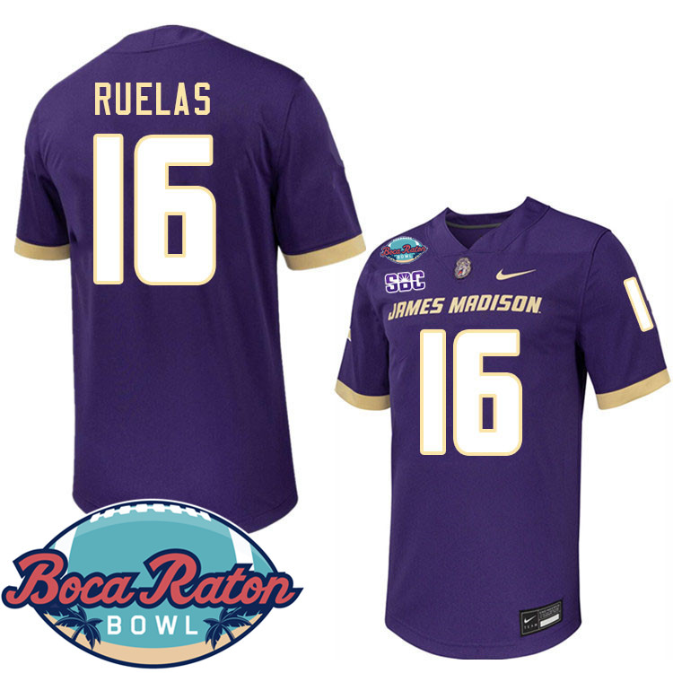 #16 Noe Ruelas James Madison Dukes 2024 Boca Raton Bowl Jersey-Purple